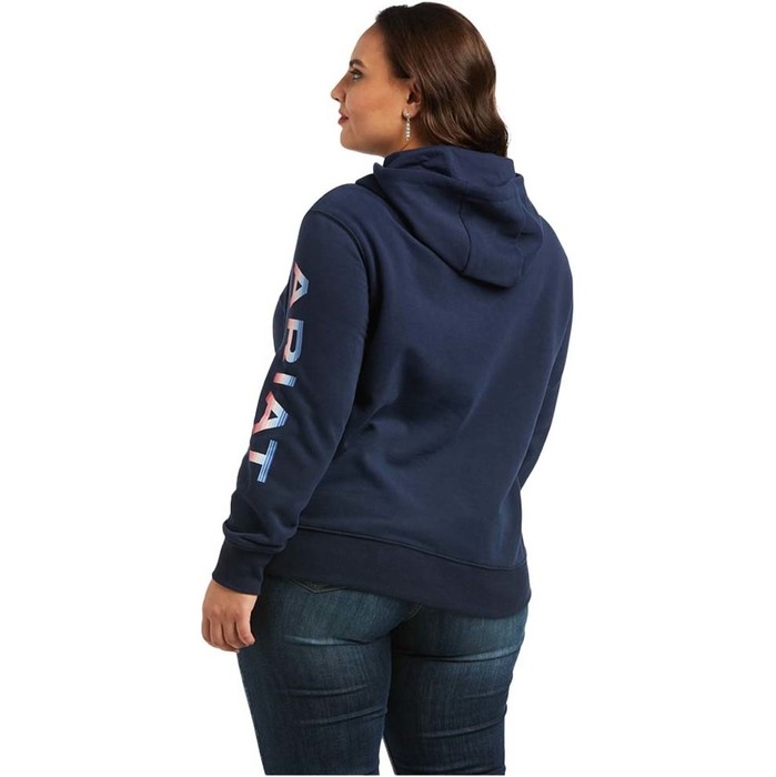 2022 Ariat Womens Real Serape Logo Arm Sweatshirt 10039841 - Navy